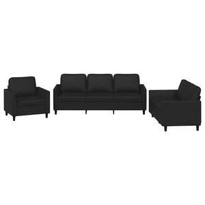 vidaXL 3 pcs conjunto de sof&aacute;s com almofad&otilde;es couro artificial preto