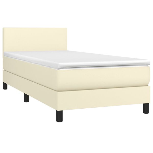 vidaXL Cama com molas/colch&atilde;o 90x200 cm couro artificial cor creme
