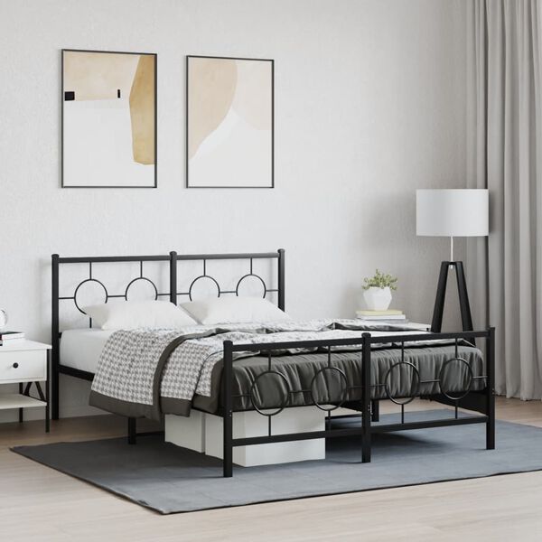 vidaXL Estrutura de cama com cabeceira e p&eacute;s 140x190 cm metal preto