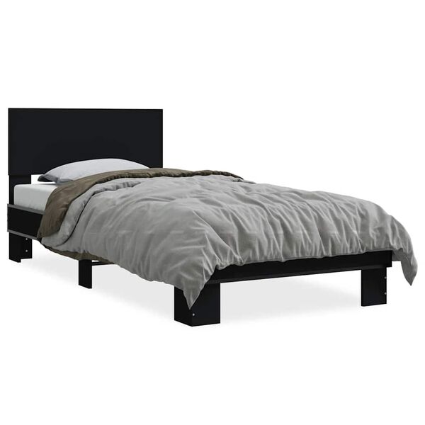 vidaXL Estrutura de cama 75x190 cm derivados de madeira e metal preto
