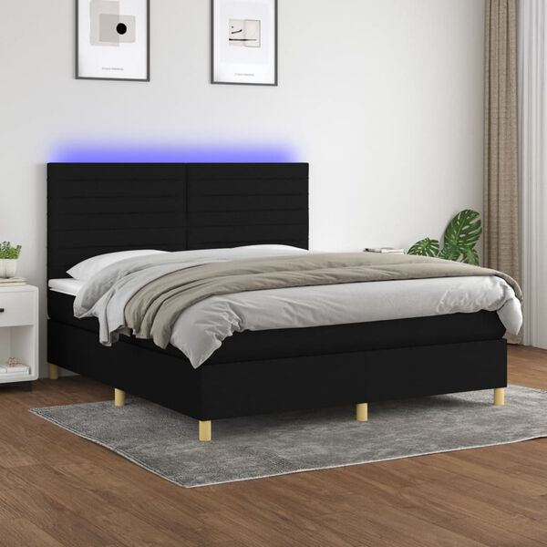 vidaXL Cama box spring c/ colch&atilde;o e LED 160x200 cm tecido preto