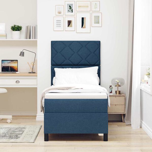 vidaXL Cama Box com colch&atilde;o com cabeceira Azul 80 x 200 cm tecido