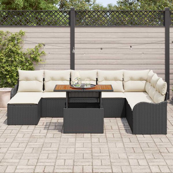 vidaXL Conjunto de Sof&aacute; de Jardim 9 pcs Preto Rattan Sint&eacute;tico