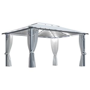 vidaXL Gazebo com cortinas e cord&otilde;es de luzes LED 4x3 m alum&iacute;nio creme