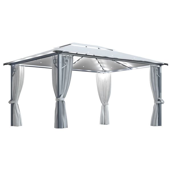 vidaXL Gazebo com cortinas e cord&otilde;es de luzes LED 4x3 m alum&iacute;nio creme