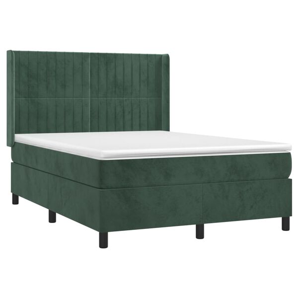 vidaXL Cama com molas/colch&atilde;o 140x200 cm veludo verde-escuro