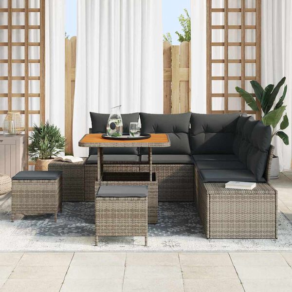 vidaXL Conjunto de Sof&aacute; de Jardim 8 pcs Cinzeto Rattan Sint&eacute;tico