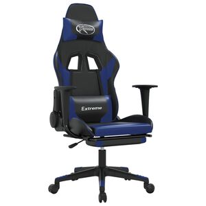 vidaXL Cadeira gaming c/ apoio para p&eacute;s couro artificial preto e azul