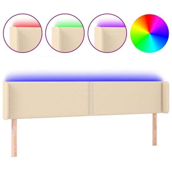 vidaXL Cabeceira de cama c/ luzes LED tecido 183x16x78/88 cm cor creme