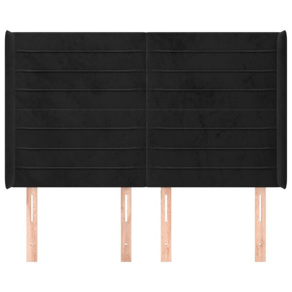 vidaXL Cabeceira de cama c/ abas veludo 147x16x118/128 cm preto