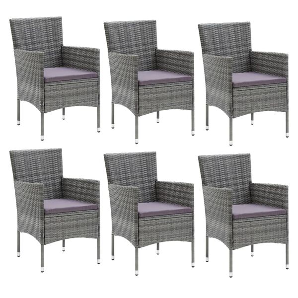 vidaXL 7 pcs conjunto de jantar p/ jardim c/ almofad&otilde;es vime PE cinza