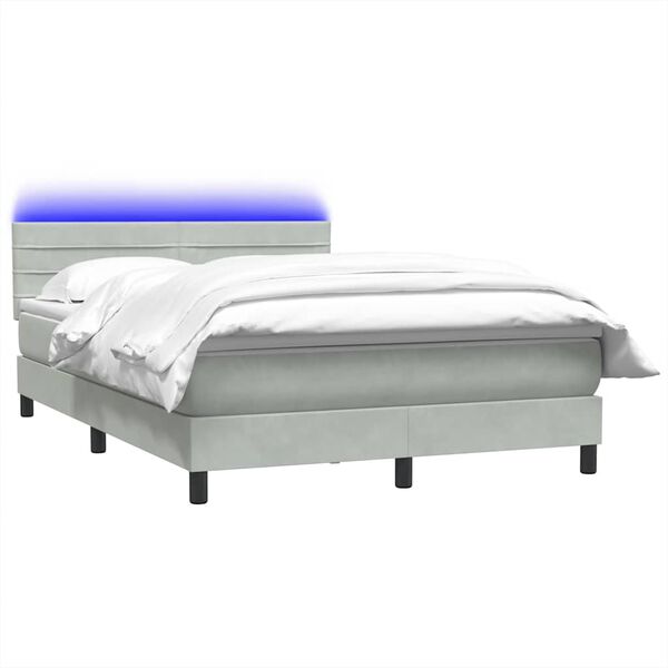 vidaXL Cama box spring c/ colch&atilde;o e LED 160x220 cm veludo cinzento-claro