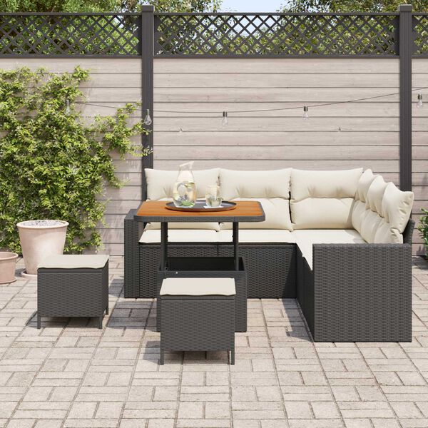vidaXL Conjunto de Sof&aacute; de Jardim 8 pcs Preto vime PE