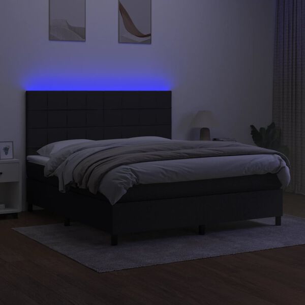 vidaXL Cama box spring c/ colch&atilde;o e LED 160x200 cm tecido preto