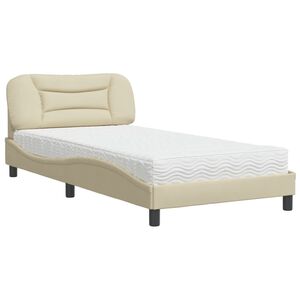 vidaXL Cama com colch&atilde;o Hvar 100x200 cm tecido cor creme