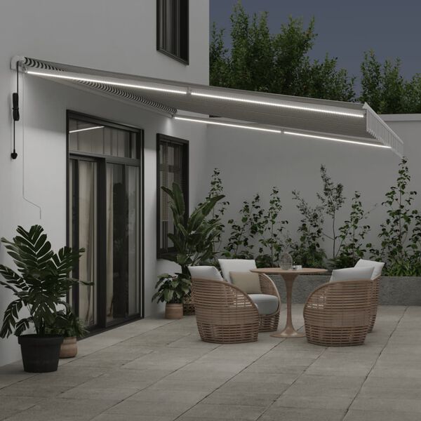 vidaXL Toldo retr&aacute;til autom&aacute;tico com LED 600x350 cm antracite/branco