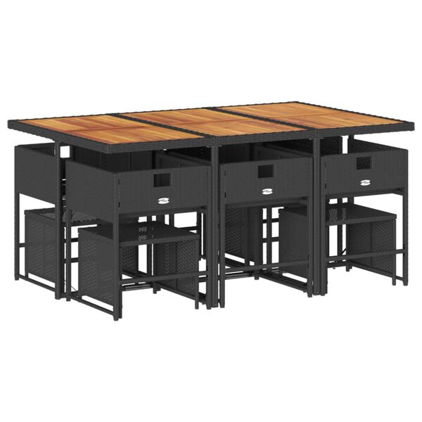 vidaXL 11 pcs conjunto de jantar p/ jardim c/ almofad&otilde;es vime PE preto