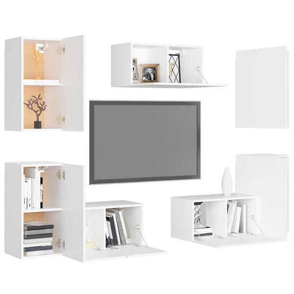 vidaXL 7 pcs conjunto de m&oacute;veis de TV derivados de madeira branco