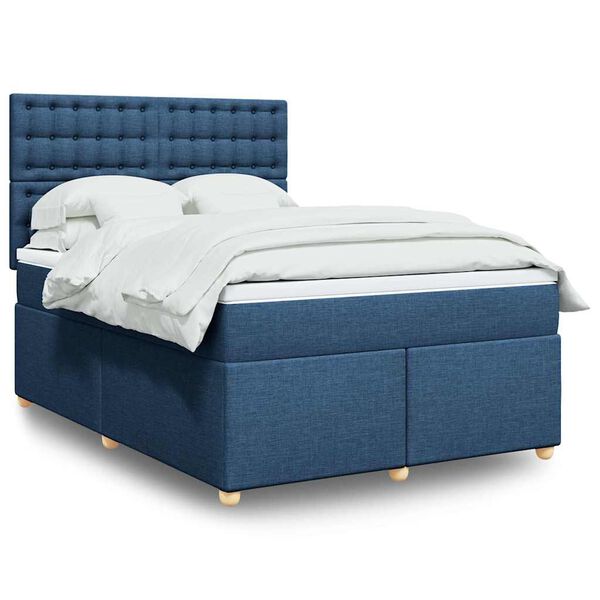 vidaXL Cama com molas/colch&atilde;o 140x190 cm tecido azul