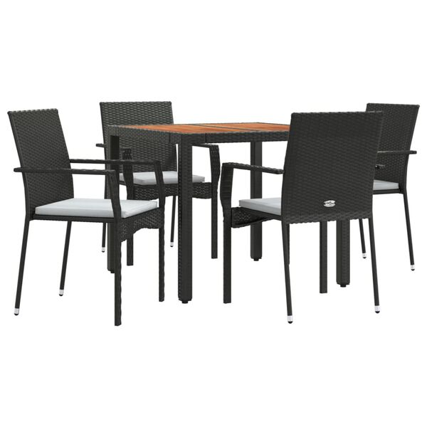 vidaXL 5 pcs conjunto de jantar p/ jardim c/ almofad&otilde;es vime PE preto