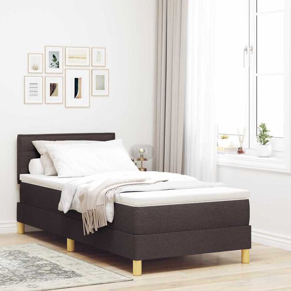 vidaXL Cama Box com colch&atilde;o Marrom Escuro 90 x 190 cm tecido