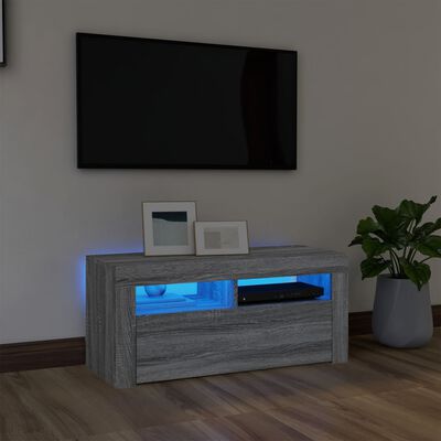 vidaXL Móvel de TV com luzes LED 90x35x40 cm cinzento sonoma