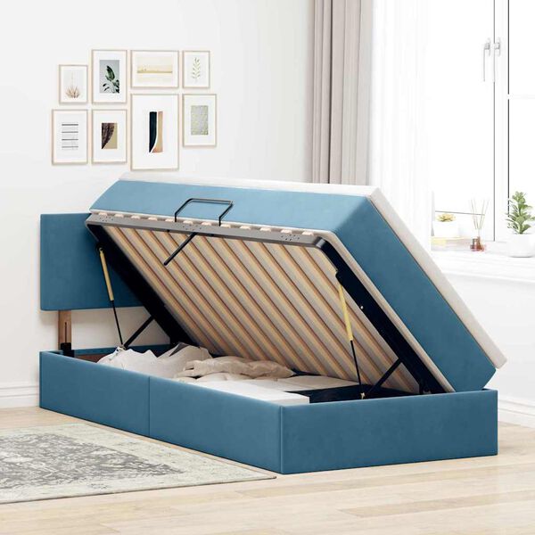 vidaXL Cama com Armazenamento Azul Escuro 100 x 200 cm Veludo