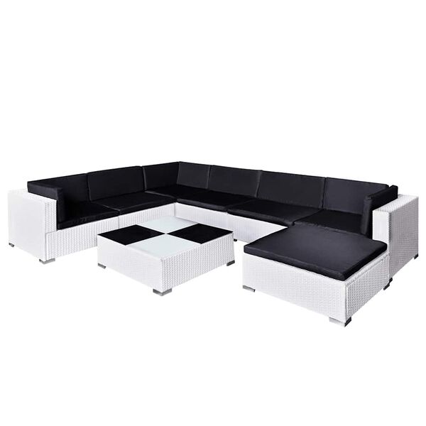 vidaXL 8 pcs conjunto lounge de jardim c/ almofad&otilde;es vime PE branco