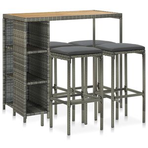 vidaXL 5 pcs conjunto de bar p/ jardim c/ almofad&otilde;es vime PE cinzento