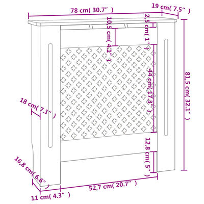 vidaXL Cobertura de radiador MDF 78 cm branco