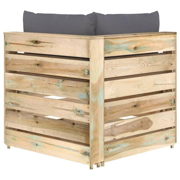 vidaXL Sof&aacute; de canto seccional c/ almofad&otilde;es madeira impregnada verde