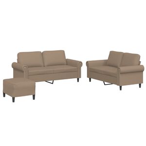 vidaXL 3 pcs conjunto sof&aacute;s c/ almofad&otilde;es couro artificial cappuccino