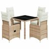 vidaXL 5 pcs conjunto de bistr&ocirc; para jardim c/ almofad&otilde;es vime PE bege