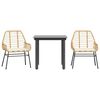 vidaXL Conjunto jantar jardim 3 pe&ccedil;as almofadas vidro vime PE castanho