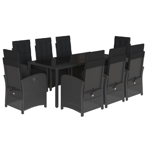 vidaXL 9 pcs conjunto de jantar p/ jardim c/ almofad&otilde;es vime PE preto