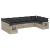 vidaXL 10 pcs conj. sof&aacute;s jardim com almofad&otilde;es vime PE cinzento-claro
