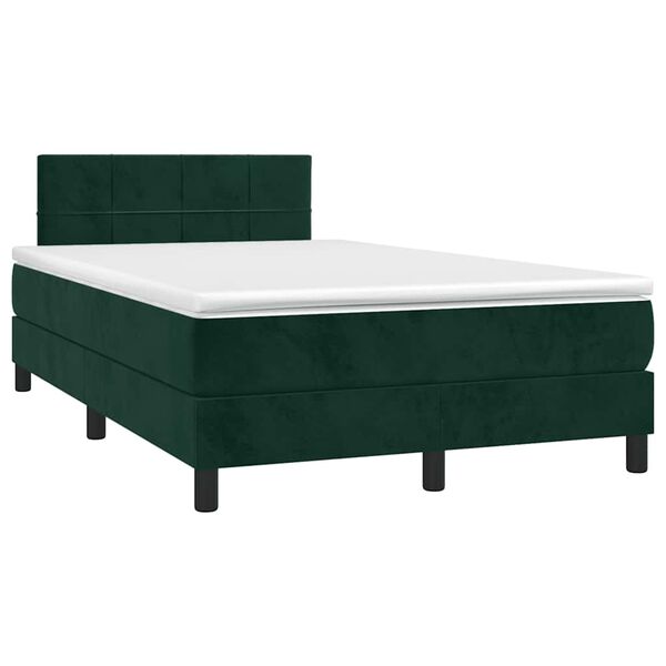 vidaXL Cama box spring c/ colch&atilde;o/LED 120x200 cm veludo verde-escuro
