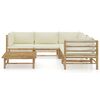 vidaXL 6 pcs conj. lounge p/ jardim em bambu c/ almofadões branco nata