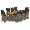 vidaXL 9 pcs conjunto bistr&ocirc; de jardim c/ almofad&otilde;es vime PE cinzento