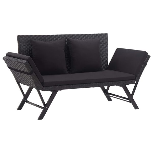 vidaXL Banco de jardim c/ almofadões 176 cm vime PE preto