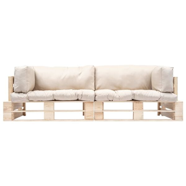 vidaXL Conj. sof&aacute; de paletes 2 pcs com almofad&otilde;es cor areia pinho