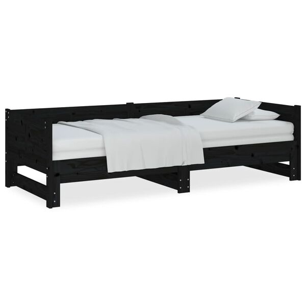 vidaXL Sof&aacute;-cama de puxar pinho maci&ccedil;o preto 2x(80x200) cm