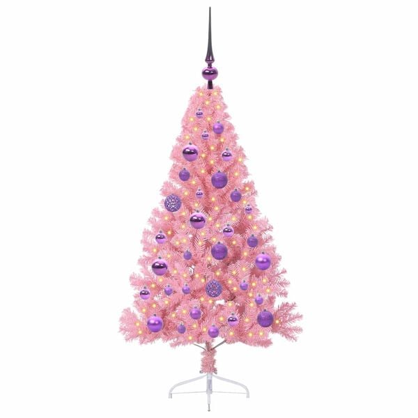 vidaXL &Aacute;rvore de Natal Artificial Pr&eacute;-iluminada Rosa 120 cm PVC