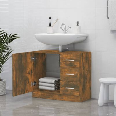 vidaXL Móvel p/ lavatório 63x30x54cm derivado madeira carvalho fum.