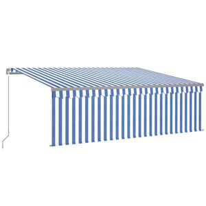 vidaXL Toldo retr&aacute;til manual com estore 4x3 m azul e branco