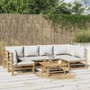 vidaXL 7 pcs conj. lounge de jardim bambu c/ almofadões cinzento-claro