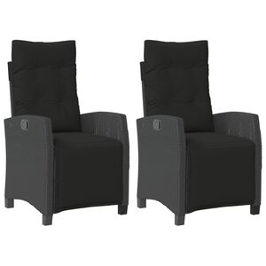 vidaXL Cadeiras jardim reclin&aacute;veis 2 pcs c/ apoio de p&eacute;s vime PE preto