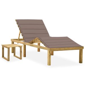 vidaXL Espregui&ccedil;adeira de jardim com mesa e almofad&atilde;o pinho impregnado