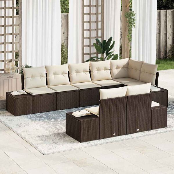 vidaXL Conjunto de Sof&aacute; de Jardim 8 pcs Marrom e Creme