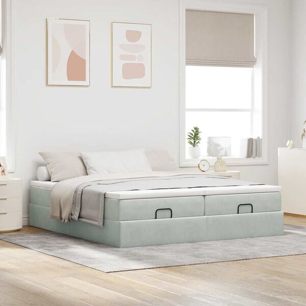 vidaXL Estrutura cama otomana colchões 200x200cm veludo cinzento claro